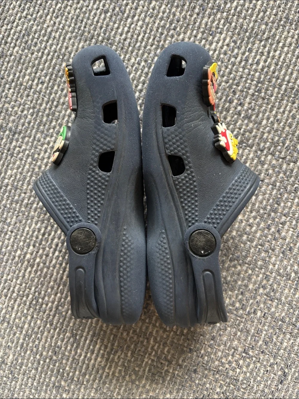 CROCS Kids Navy Clog Sandals with Super Mario Character Jibbitz Charms | Sz 11